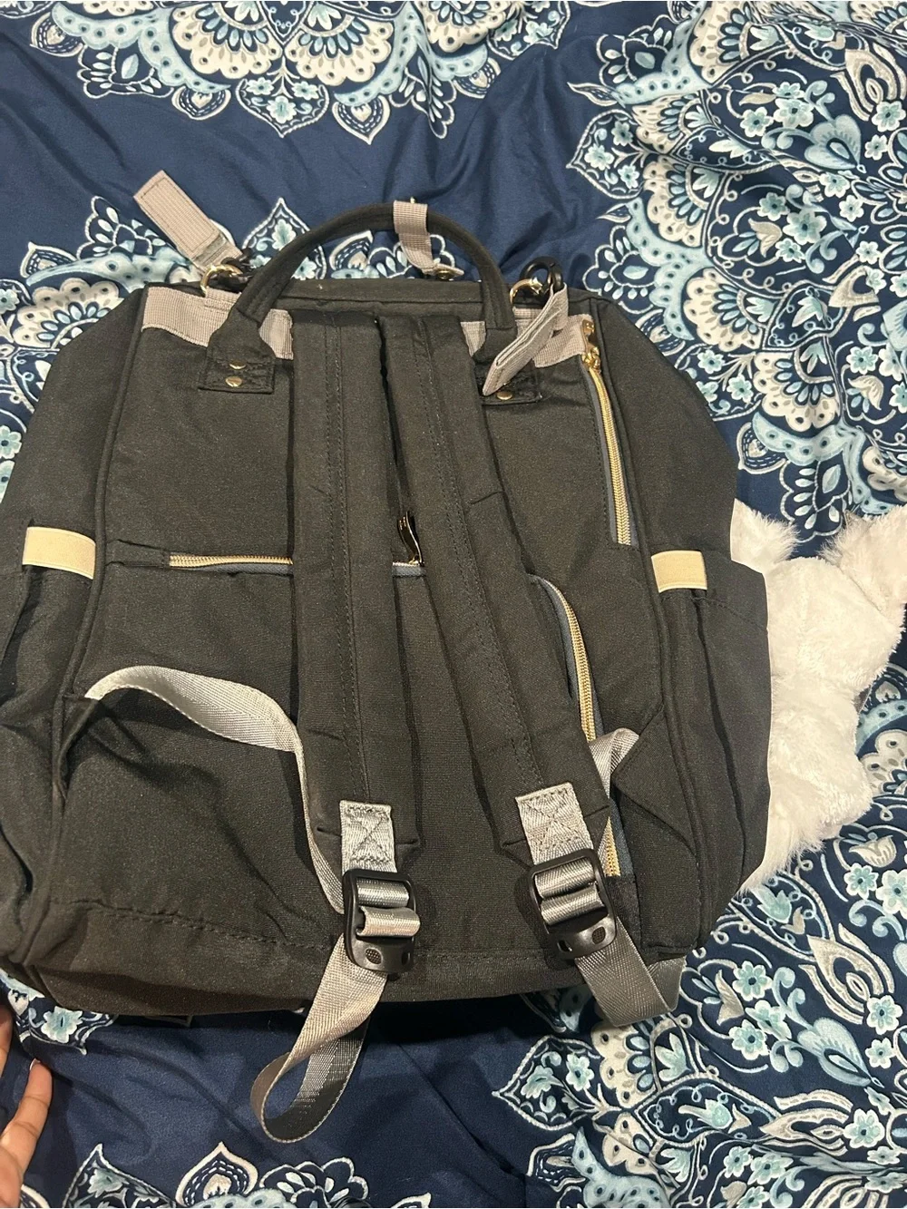 Halo Black Baby Diaper Backpack with Tan Accents